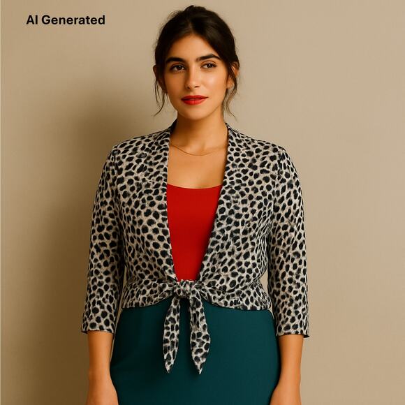 Chico’s Women's L/12-14 Cardigan Black & White Animal Print Open Tie-Front - Picture 6 of 13